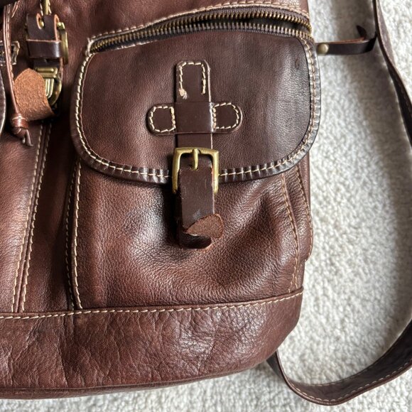 Sundance Italian Leather Backpack Classic Brown Drawstring Rucksack Pockets